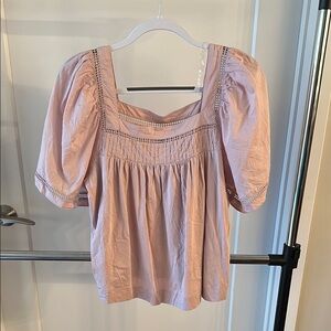 Banana Republic Pink Smocked Puff Sleeve Blouse